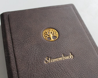 Stammbuch DIN A5 GOLDENE LEBENSBAUM braun aus Leder mit 4 Ring Mechanik & Klarsichthüllen