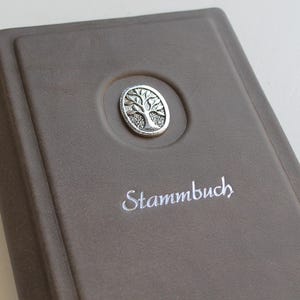 Stammbuch LEBENSBAUM aus grauem Nappaleder Traditionell mit 6 Ringmechanik ohne Klarsichthüllen, kein DIN A5/A4