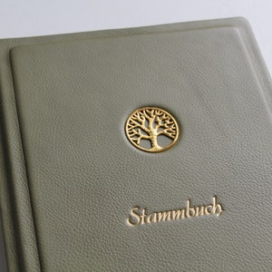 Stammbuch DIN A5 GOLDENE LEBENSBAUM aus hellgrünem Nappaleder