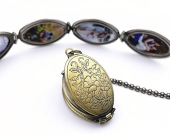 Family Locket,4 Photo Locket,Memorial Locket,Locket for Mom,Locket for Grandma,Photo Locket Necklace,Floral Locket Necklace