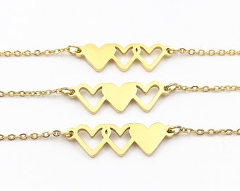 Pulsera de mejor amiga para 3, pulsera de hermana para 3, pulsera de amistad para 3, pulsera de 3 corazones, pulsera de 3 hermanas, pulsera de 3 mejores amigas