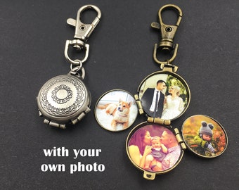 Locket sleutelhanger met foto, familie medaillon, aangepaste medaillon sleutelhanger, foto medaillon sleutelhanger, locket sleutelhanger voor mannen, moeder, vrienden