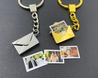 Porte-clés médaillon enveloppe avec photos personnalisées,médaillon lettre,porte-clé photo personnalisé,médaillon photo personnalisé