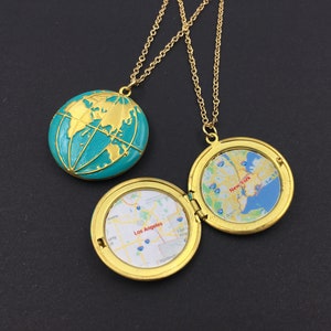 Earth Locket,World Map Locket,Globe Locket,Long Distance Relationship,Travel Necklace,Graduation Locket