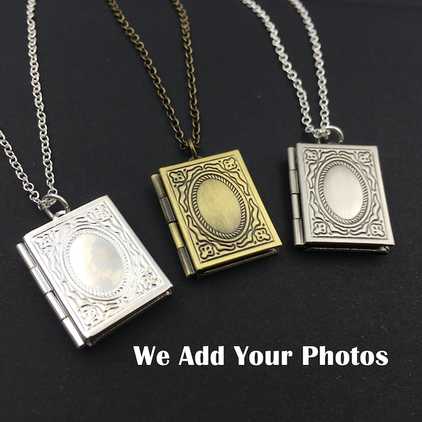 Book Locket Necklace,Book Locket With Photo,Personalized Locket With Photo,Book Necklace,Booklover Gift,Book Lover Gift