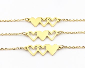 Collier d’or pour 3, collier meilleur ami pour 3, collier d’amitié pour 3,3 collier de cœur, 3 collier de sœur, 3 bijoux de meilleur ami