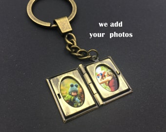 Médaillon de livre avec photo, porte-clés de médaillon photo, porte-clés de médaillon avec photo, porte-clés de médaillon, porte-clés d’amour de livre, cadeau de livre d’amoureux