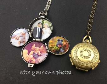 Familie Medaillon, Memorial Locket, gepersonaliseerde foto medaillon, foto medaillon ketting, aangepaste medaillon met foto, aangepaste medaillon, multifoto