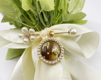 Gold Wedding Bouquet Charm with Photo,Memorial Bouquet Photo Charm,Bridal Bouquet Charm with Picture,Bride Keepsake