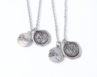 2 pinky promise necklaces with Wax Seal initial,Pinky Swear Necklace,couples necklace,Best Friends BFF necklace, His And Hers necklace