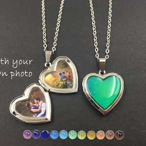 Mood Locket, Mood Necklace,Heart Locket With Photo,Photo Locket Necklace Heart,Photo Heart Locket,Heart Photo Locket Necklace