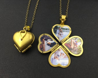 4 Photo Heart Locket,4 Photo Locket,Family Locket,Multi Photo Locket Necklace,Four Photo Locket