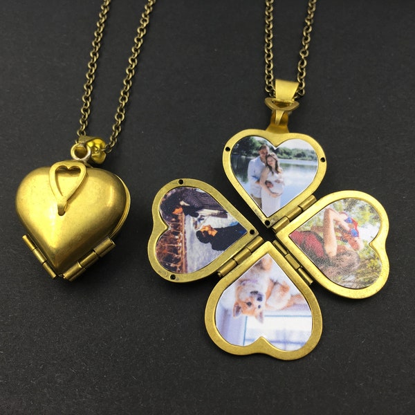 4 Photo Heart Locket,4 Photo Locket,Family Locket,Multi Photo Locket Collier,Four Photo Locket