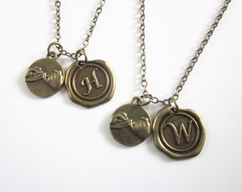 2 pinky promise necklaces with Wax Seal Initial ,Pinky Swear Necklace,couples necklace,His And Hers necklace,Girlfriend Boyfriend Necklaces