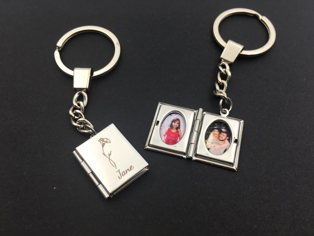 Book Locket Keychain,birth Flower Locket Keychain,engraved Locket With