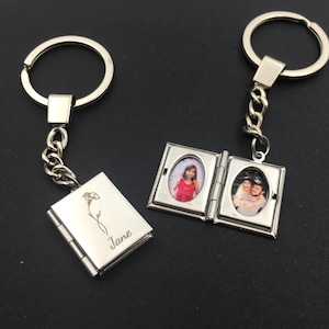 Book Locket Keychain,Birth Flower Locket Keychain,Engraved Locket With Photo,Locket With Engraving,Locket Keychain Engraved