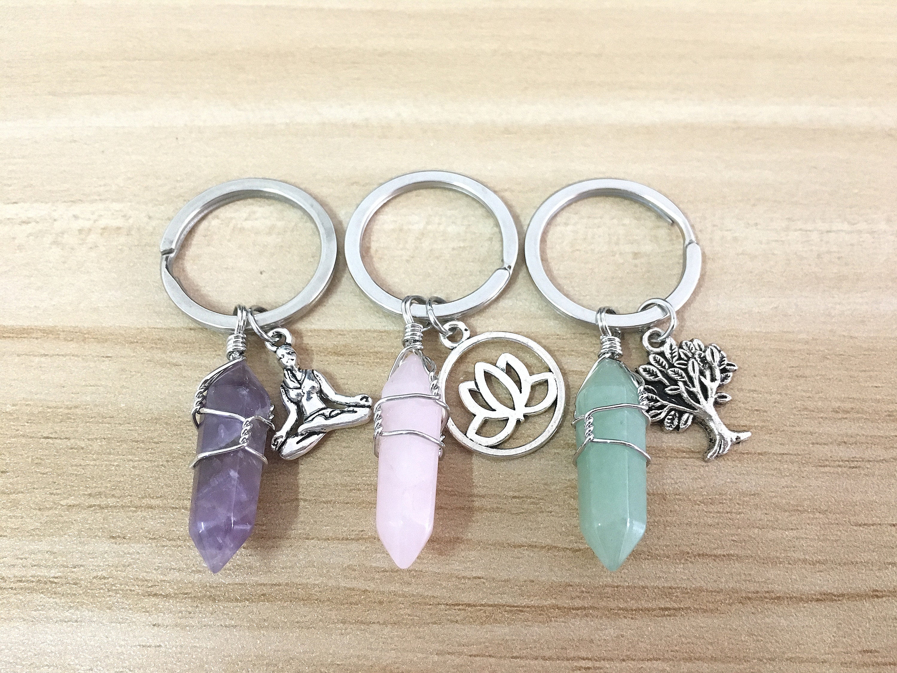 Healing Crystal Keychainwired Crystal Key Chain Crystal Key Etsy