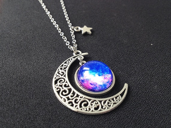 moon necklacegalaxy necklacecrescent moon necklacemoon | Etsy