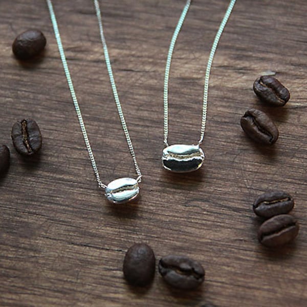 Coffee Necklace, Coffee Bean Necklace, Sterling Silver Coffee Bean Necklace, Coffee Lover Gift, Simple necklace, Dainty Necklace, Everyday