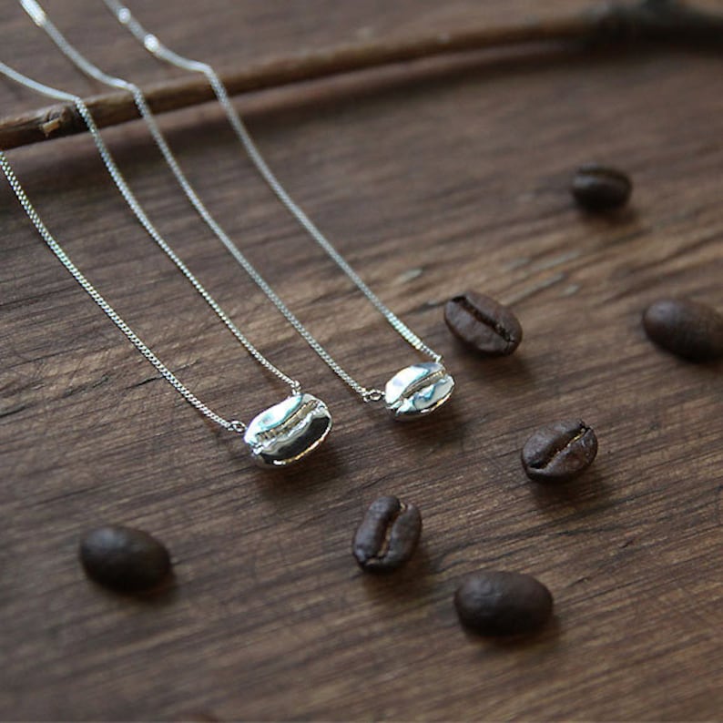 Coffee Necklace, Coffee Bean Necklace, Sterling Silver Coffee Bean Necklace, Coffee Lover Gift, Simple necklace, Dainty Necklace, Everyday image 2