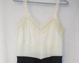 Vintage Nylon White Black Lacey Full Length Slip Size 38 by American Maid