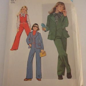 Vintage 1970s Sewing Pattern for Girls Size 7 8124 uncut Simplicity pattern jumpsuit blouse blazer