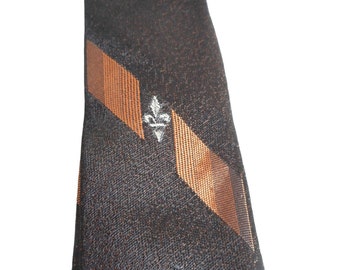 Vintage MCM 1960s Black Orange embroidered clip on Tie necktie