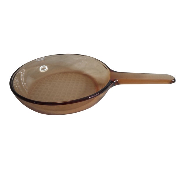 Corning Vision Ware 7 Inch Waffle Bottom Frying Pan Skillet Amber Glass FRANCE 5