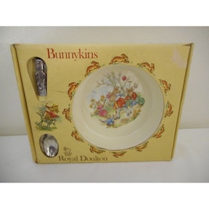 Vintage 80s 90s Royal Doulton Bunnykins Baby Plate ( Bowl ) Spoon Original Box