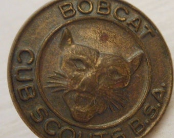 Vintage Cub Scout Round Bobcat Pin Metal with nice patina