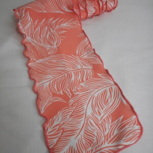 Tropical Leaf or Feather Pattern Orange White 1960s 1970s rectangle scarf