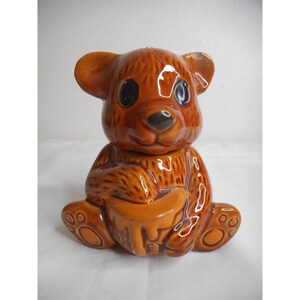 Vintage Ceramic Brown Bear with Honey Figurine Trinket Holder