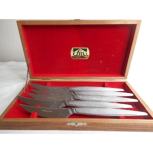 MCM Fashion Manor Stainless Steel Cutlery Steak Knife Set wood Box Japan