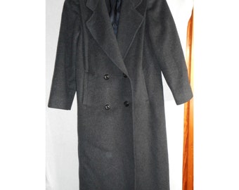 Vintage Dark Grey Womens Overcoat Long Coat Lined Size 7/8