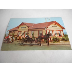 Cartão postal vintage Amish buggy Strasburg Railroad Pensilvânia pessoas
