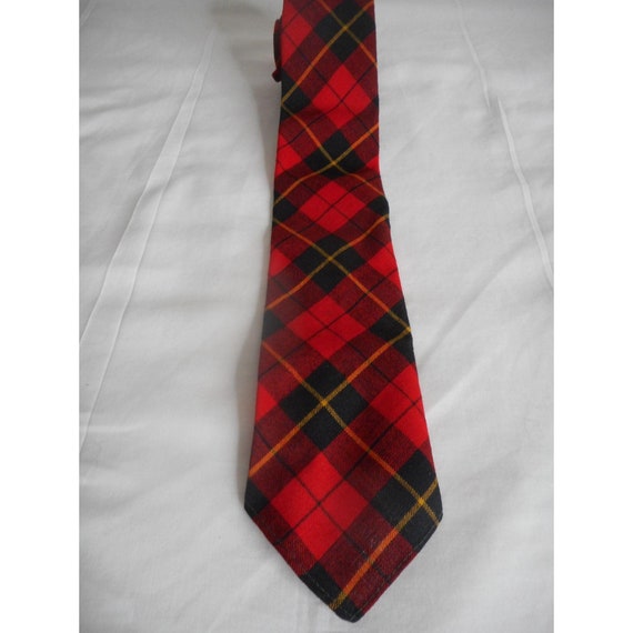 Vintage 1930s Wool Plaid Tie necktie Melbroke red… - image 1