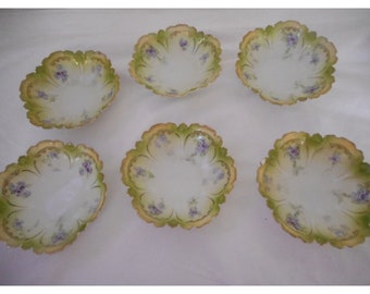 6 Antique Reinhold Schlegelmil Porcelain Floral Dessert Trinket Bowls Germany