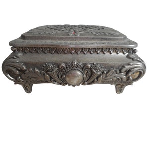 Vintage Ornate Metal silver plated Trinket, storage, jewelry box Japan
