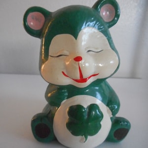 Vintage Chalkware or ceramic Green Bear Bank Carnivalware