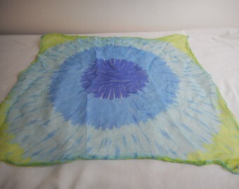 Burmel hand rolled 1960s tie dye design Yellow  Green Blue scarf