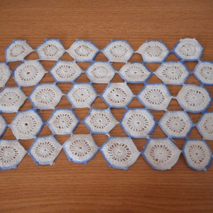 Vintage Blue and white 17&quot; x 8&quot; Handmade Hand Crochet Doily Table Topper