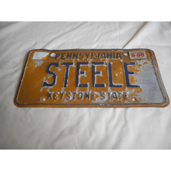 Vintage Pennsylvania PA License Plate Collectible Personalized STEELE 1998