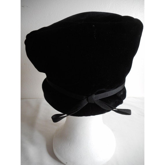 Vintage Black Cossack hat with crystals and bow - image 4