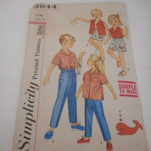 Sewing pattern for children Vintage 1950s Size 5 Simplicity pattern top shorts pants unisex 3944
