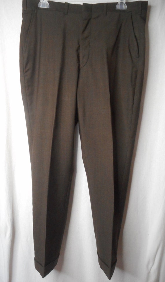 Brown flat front cuffed suit dress pants