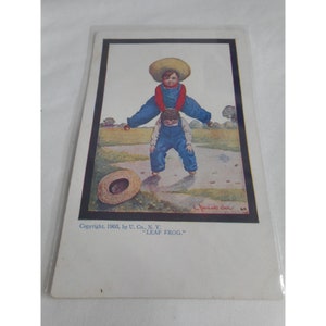 Cartão postal vintage infantil Leap Frog, humor cômico não publicado dos anos 1900