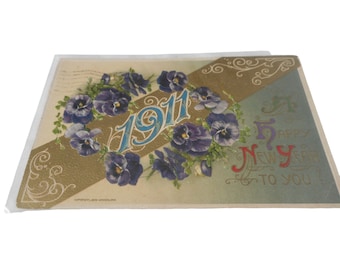Vintage 1911 New Year's Postcard posted Floral Embossed