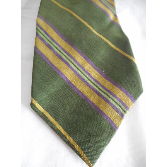 Vintage  striped Green Purple Yellow Clip on Tie … - image 3