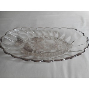 Vintage Silver City Glass Flanders Clear Poppy Sterling Silver Overlay Oval Platter Floral trinket dish nut candy celery