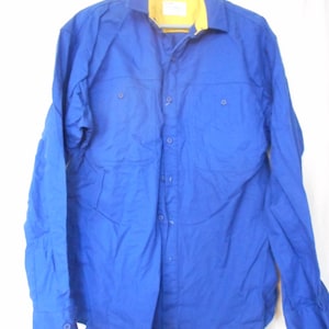 Vintage 1980er Pfeil blau gelb Shirt Größe L 100 % Baumwolle
